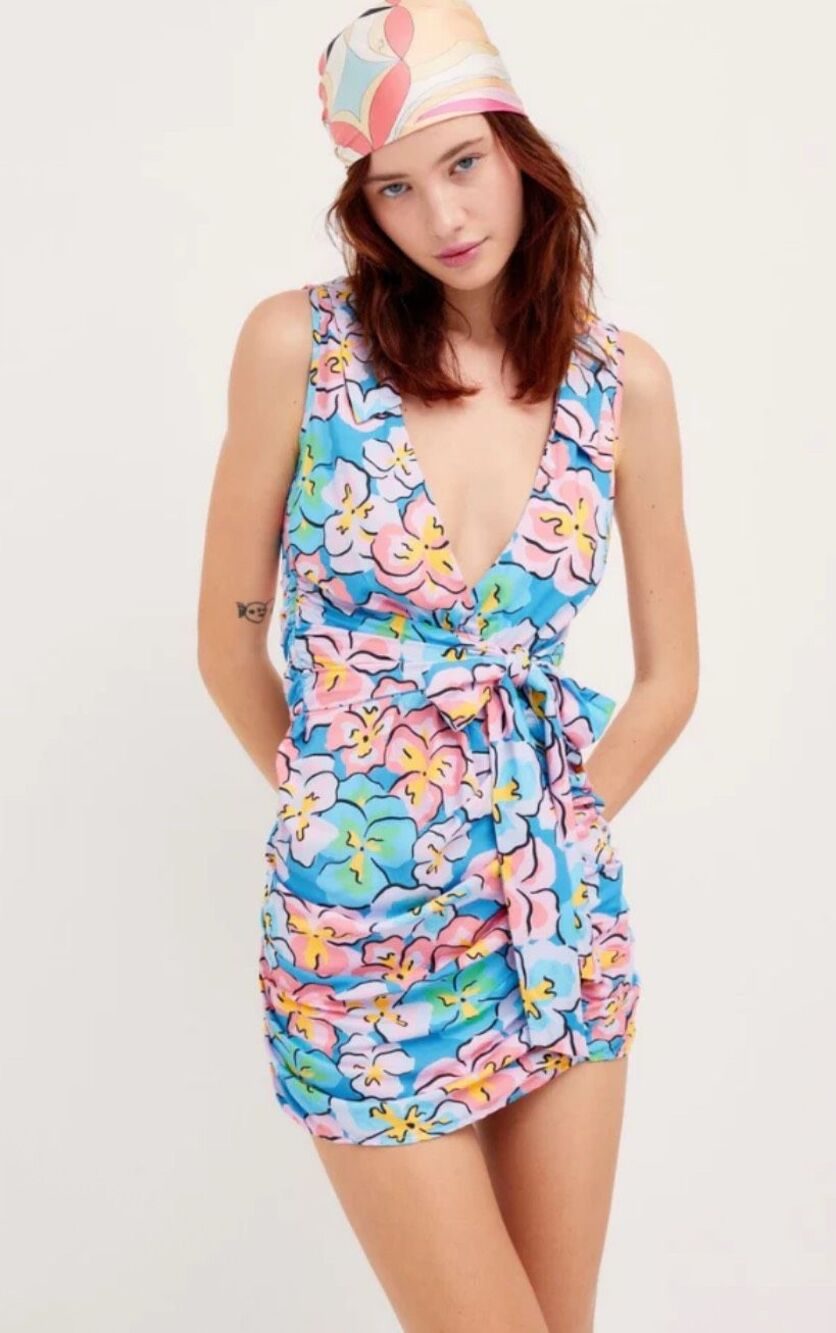 FOR LOVE & LEMONS YASMIN MINI DRESS Blue Size Small NWT